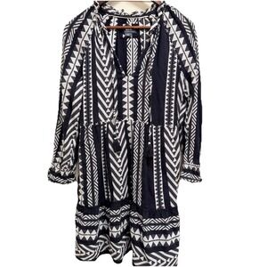 Anthropologie Maeve Dress Black Dominique Tunic Mini V Neck Tribal Boho size XS